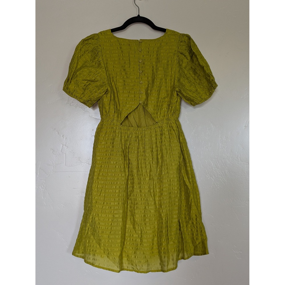 Madewell Annamarie Mini Babydoll Dress Size 0 Citrus Lime Green Puff Sleeve - Picture 4 of 13